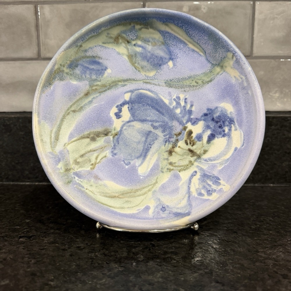 Hand Thrown Studio Art‎ Pottery Bowl Dish 8" Abstract Signed ? Floral ? Vintage